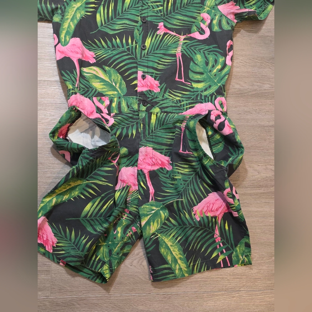 Mens The Original Resort Romper Mens Size M 100% Cotton Pink Flamingoes - Picture 4 of 7